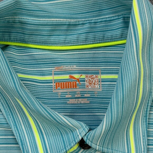Puma Mens Polo Top Sz L Turquoise Short Sleeve Striped Dry Cell Golf Active Tee - Picture 6 of 13